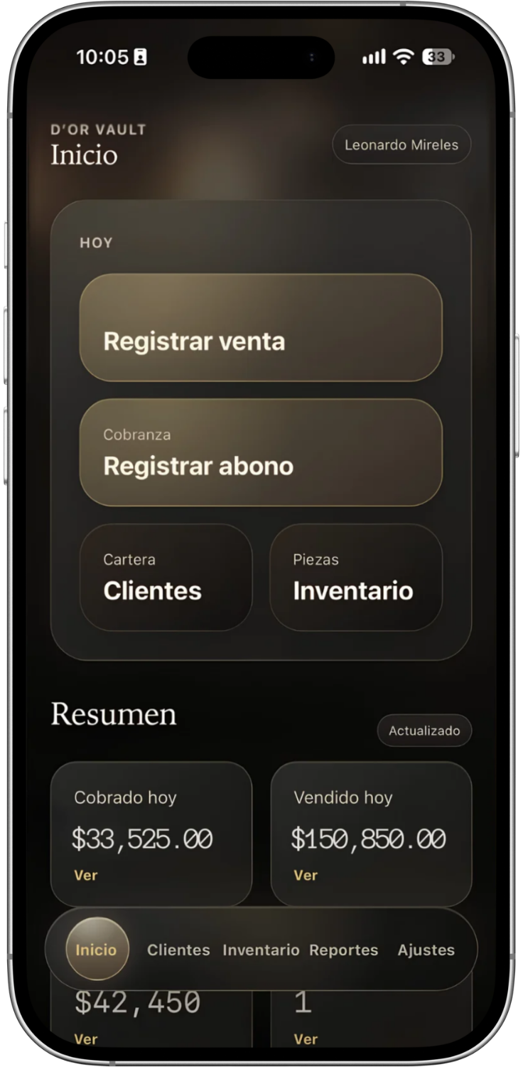Pantalla de inicio de D’OR OS en un iPhone
