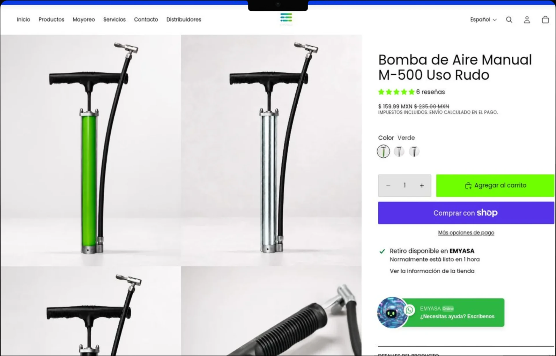 EMYASA — Producto: captura del sitio web.