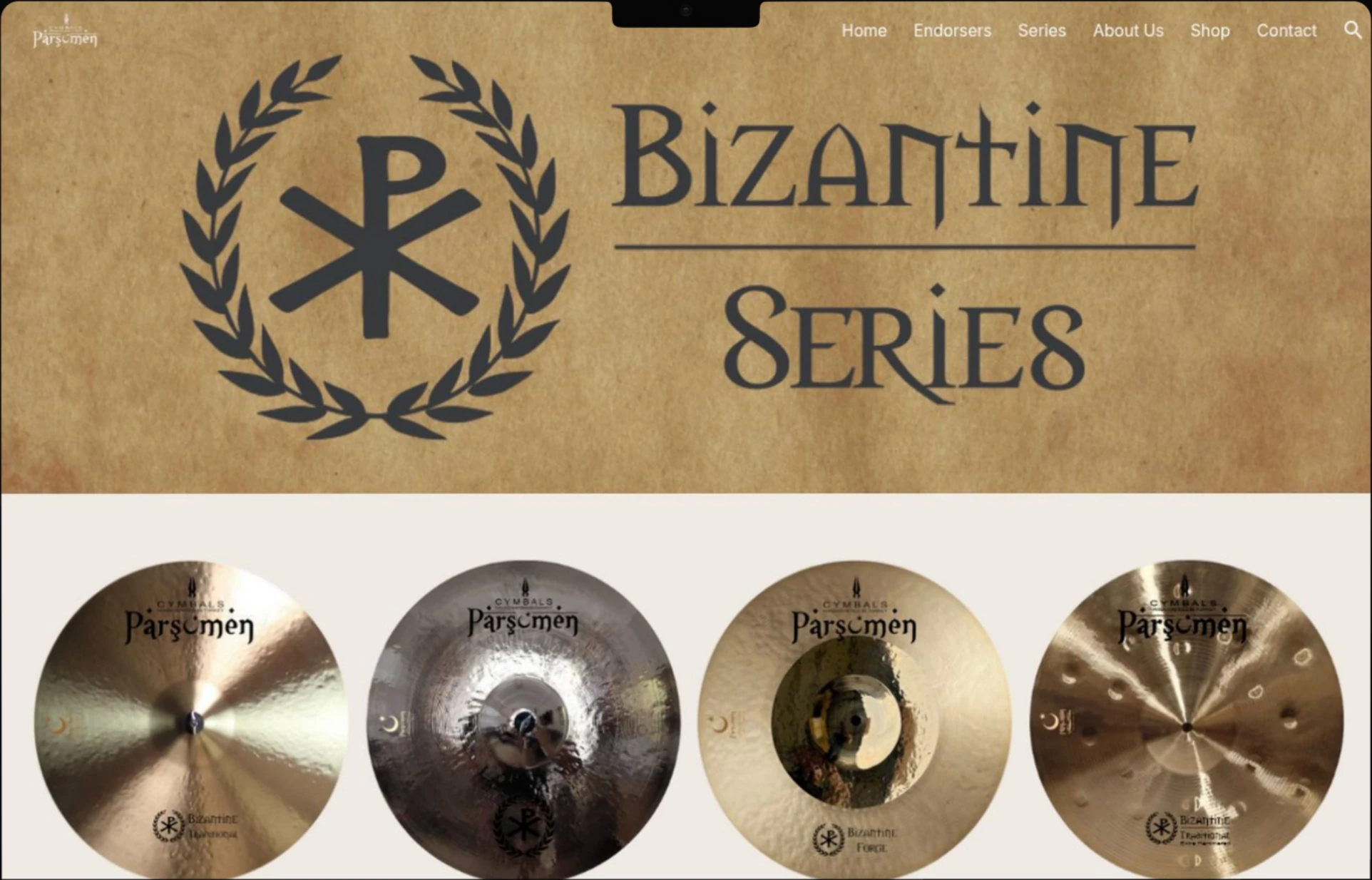 Parsömen Cymbals — Serie Bizantine: captura del sitio web.
