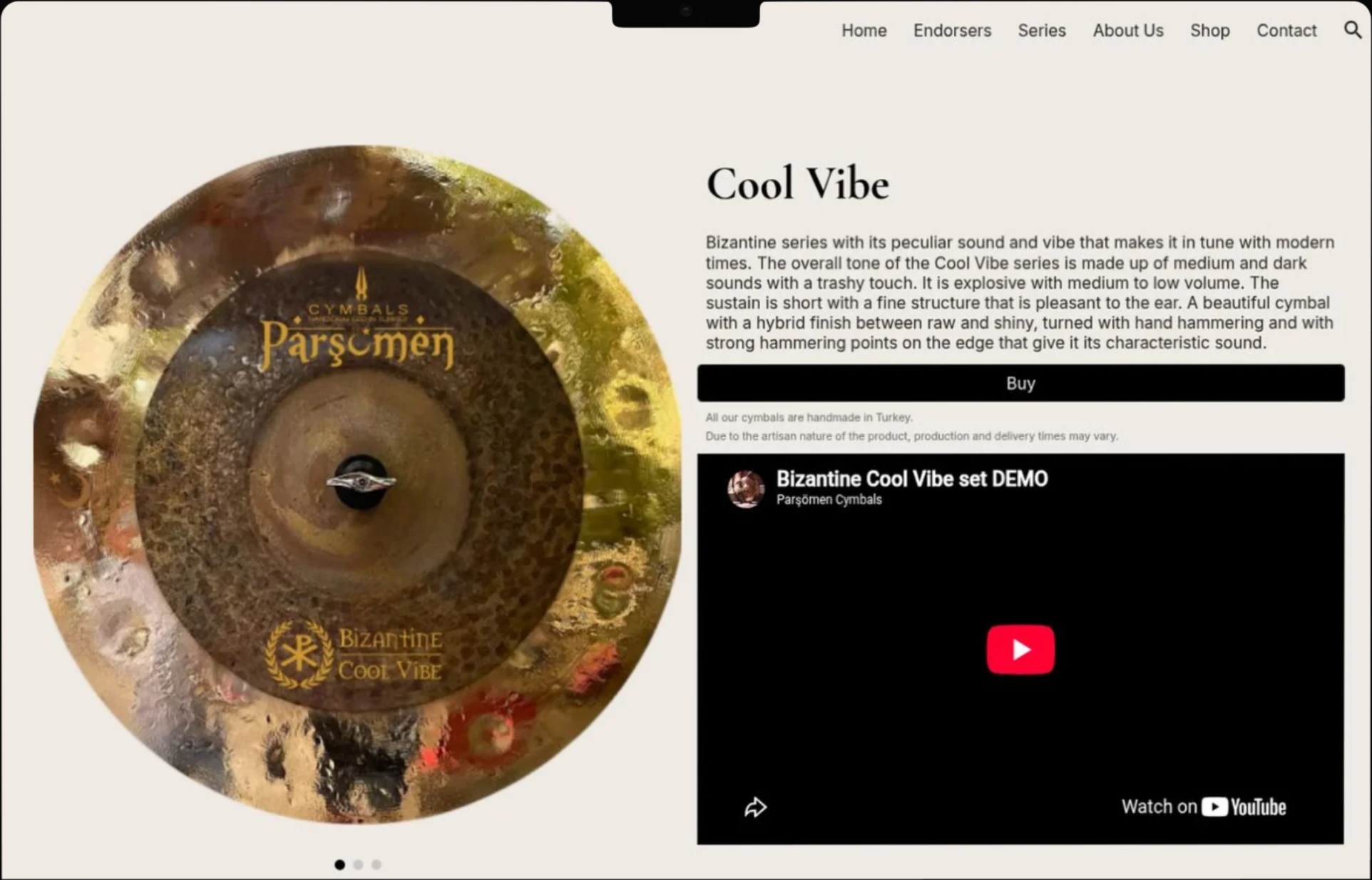 Parsömen Cymbals — Producto: captura del sitio web.
