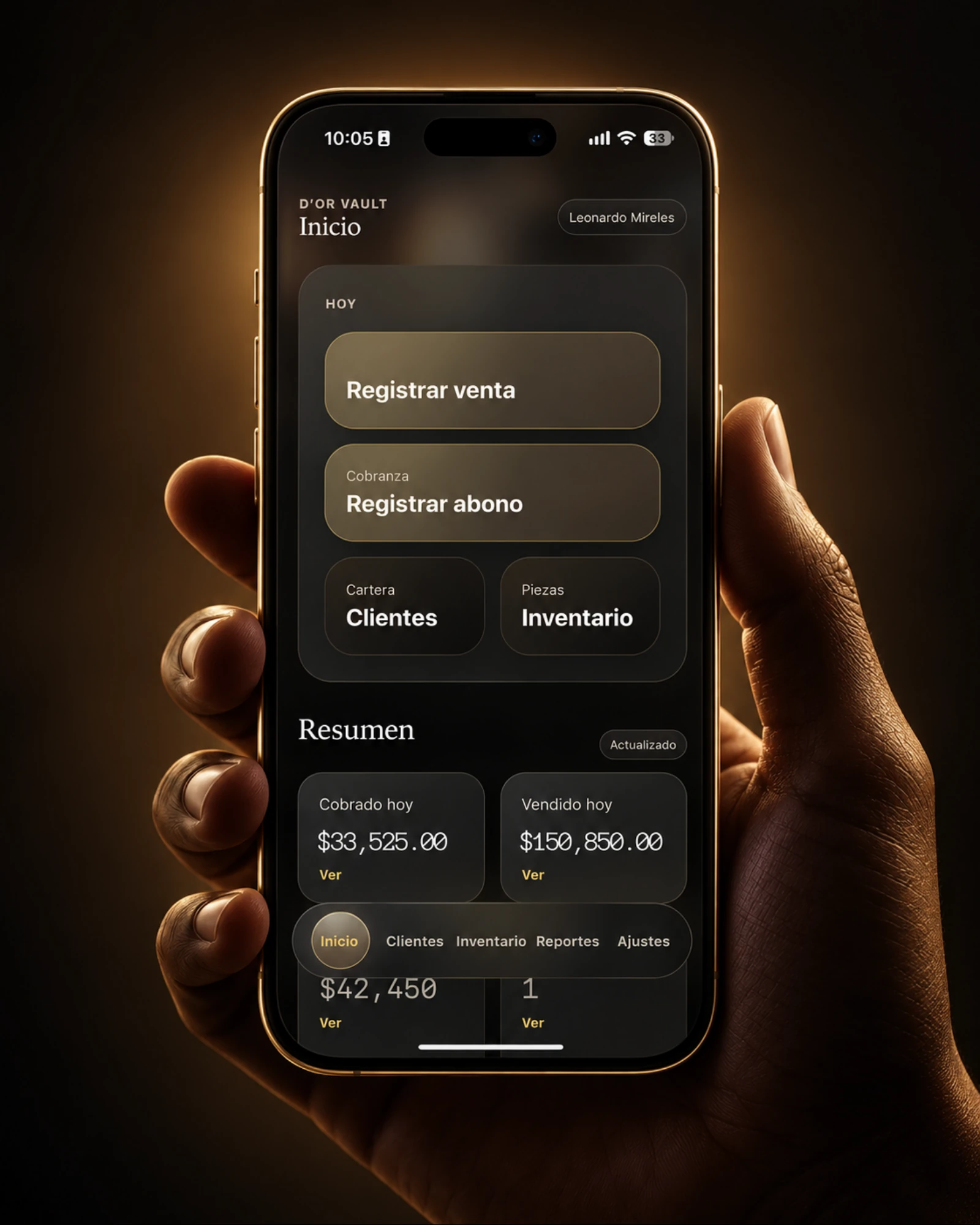 D’OR OS en un iPhone, con registro de ventas, abonos, clientes e inventario
